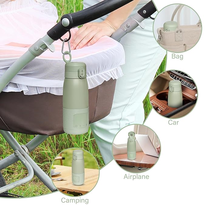 Portable Bottle Warmer for Travel - Super Fast Charging & 5-Min Heating for Breast Milk, Formula & Water, 17oz Large Capacity, Long Battery Life, Perfect for Car/Airplane, Fits Most Bottles