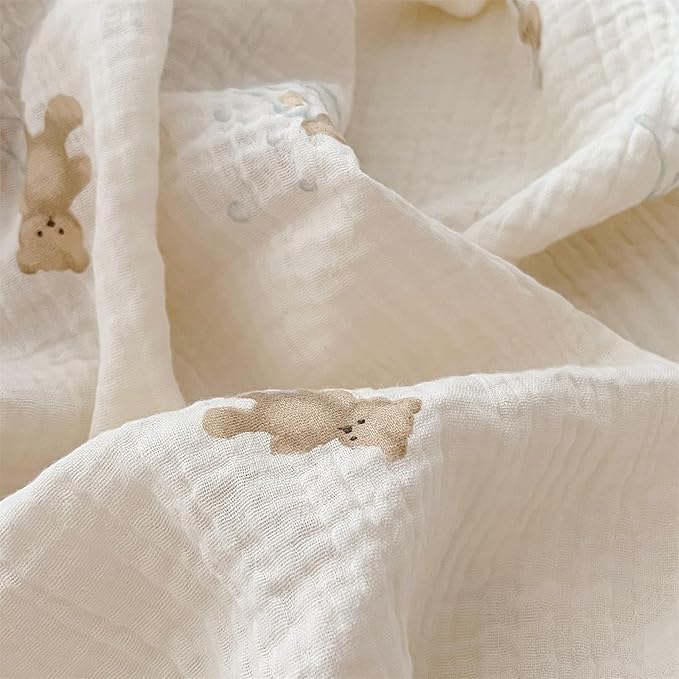 BuLuTu Muslin Cotton Girls Boys Pillow Case Standard Size, Cute Bear Children Pillowcase Neutral Baby Kids Pillow Cover Envelope Closure, 1 Piece, Bedding Decor, Machine Washable