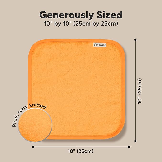 6-Pack Baby Washcloths - Soft Absorbent Viscose from Bamboo Wash Cloths for Babies, Kids, Toddlers, Infant, Newborn Bath Towels, Gentle on Sensitive Skin, 10x10 Reusable Face Towels (Carrot)