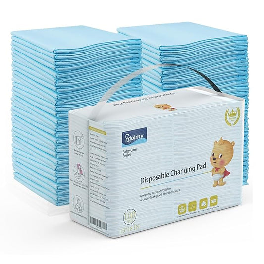 Disposable Changing Pad (100 Pack), Baby Incontinence Changing Pads Diaper UnderPads, Super Soft, Ultra Absorbent & Waterproof, Covers Any Surface for Baby Diaper Changes, 18 x 13inch (Blue)