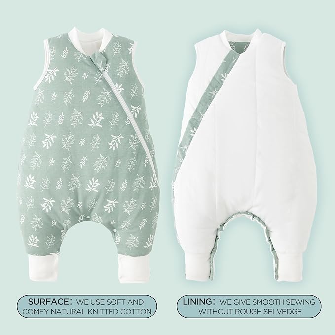 Duomiaomiao 2.5 TOG Toddler Sleep Sack 24-36 Months 100% Cotton Winter Side Open Zipper Baby Sleep Sack with Feet, Warm Toddler Wearable Blanket