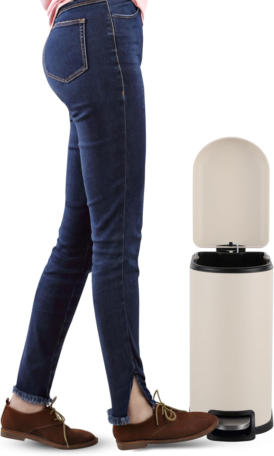 happimess HPM1009F Roland Mini 2.6-Gallon Step-Open Trash Can, Limestone Beige,with Soft-Close Lid, Fingerprint Resistant, Modern, Minimalistic for Home, Kitchen, Office, Bedroom, Bathroom