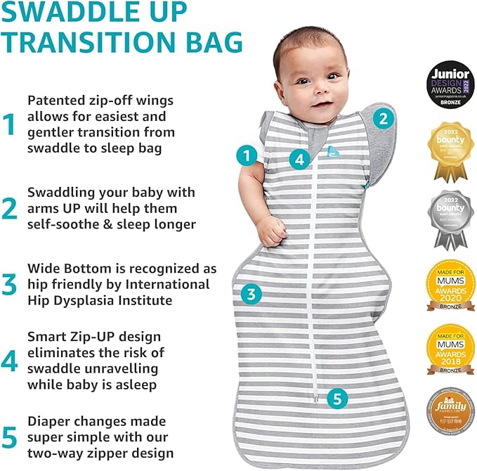Love to Dream Swaddle UP Transition Bag, Luxuriously Silky Soft Viscose from Bamboo, Baby Sleep Sack, Patented Zip-Off Wings, Snug Fit Helps Calm Startle Reflex, 1.0TOG, 19-24lbs, Blue
