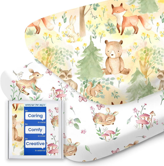 Bassinet Sheets for Baby Boy Girl, TotBasic Buttery Soft Universal Bassinet Fitted Sheet, Compatible with Halo, Mika Micky, Baby Delight, Dream On Me, Maxi COSI and More Bassinet Mattress(Forest)