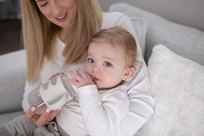 Dr. Brown's Milestones Wide-Neck Sippy Spout Bottle with 100% Silicone Handles, Easy-Grip Handles with Soft Sippy Spout, 9oz/270mL, Gray, 1-Pack, 6m+