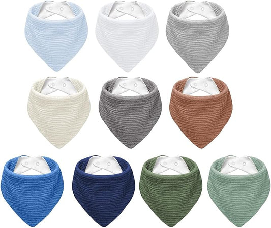 Muslin Baby Bibs,Soft Triangular Baby Bandana Drool Bibs for Baby Boy Girl,Solid Colors Bib for Drooling Teething