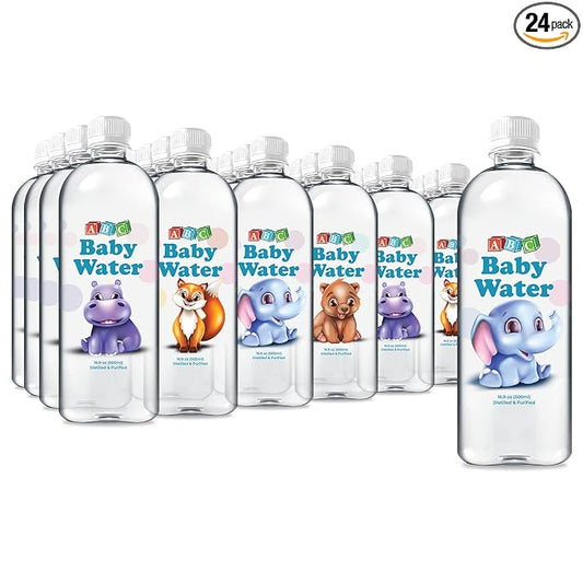 ABC Baby Water Premium Distilled Water for Babies - Healthy Purified 16.9 oz Bottles - Formula, Cereal, Milk, Daily Drinking - 24 Pack
