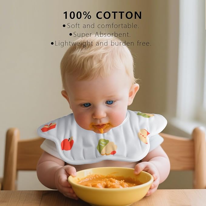 8-Pack 360° Rotate Organic Cotton Baby Bibs, Newborn Muslin Bibs For Teething And Drooling,Unisex Baby Bibs For Toddler, Adjustable With Snaps, Super Soft & Absorbent Baby Bibs For Boys And Girls.