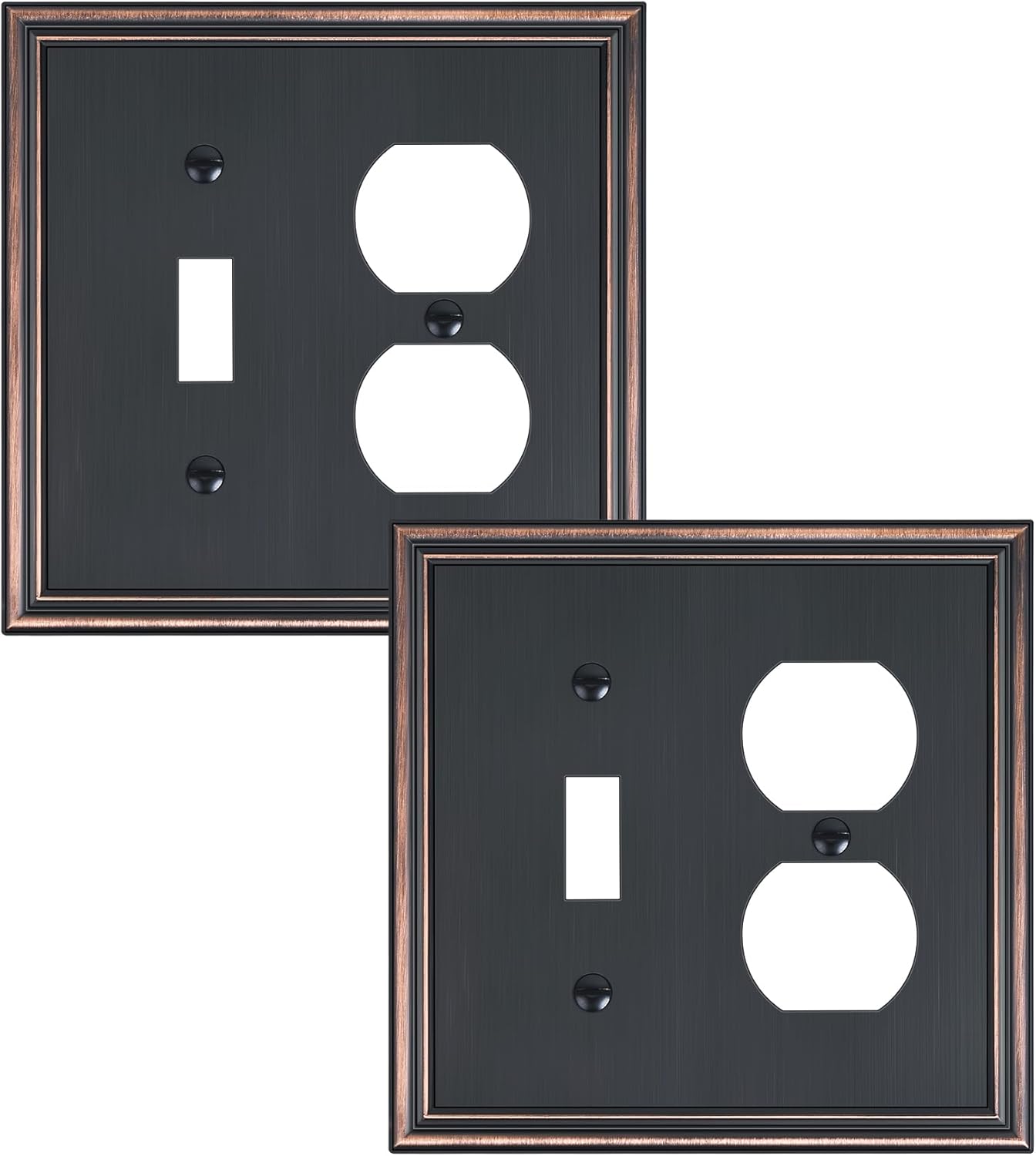 2-Pack Combo Toggle/Duplex Light Switch Cover Plate, Aged Bronze Wall Outlet Cover Plate, Decorative Wall Receptacle Cover for Electrical Outlets, Light Switch, Durable Solid Zinc Alloy