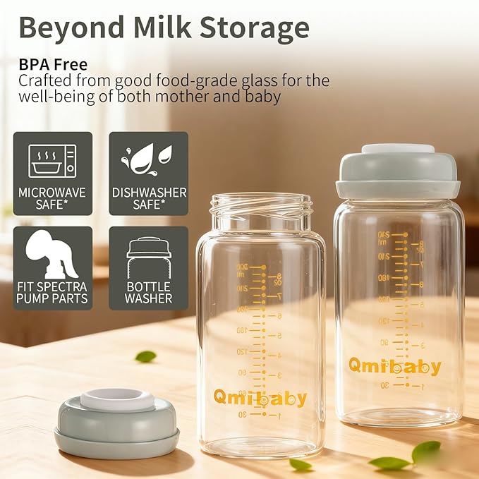 Breast Milk Storage Bottles 240ml 8oz BPA-Free Leak-Proof Baby Bottle for Breastmilk Storage Wide Neck Bottles with Screw Ring Sealing Disk Breastfeeding (Grey, 240ml-4Packs)