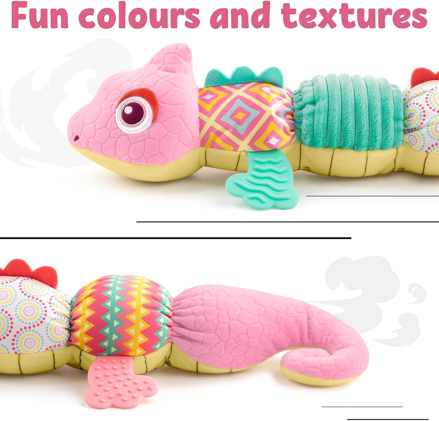 LIGHTDESIRE Baby Toys Musical Dinosaur,Infant Stuffed Animal Toys with Crinkle and Rattles,Soft Sensory Toys with Textures for Tummy Time Newborn Boys Girls 0 3 6 12 Months(Pink)