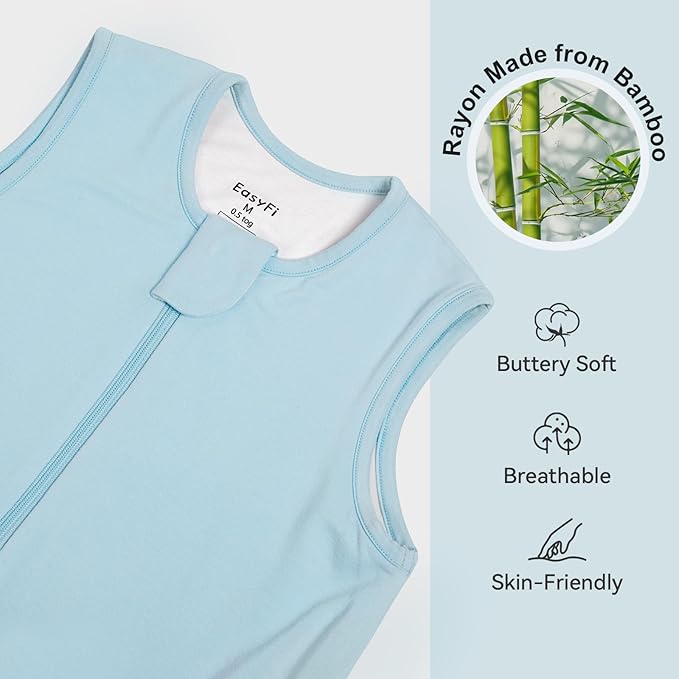 Rayon Made From Bamboo Sleep Sack 12-24 Months 0.5 Tog Ultra Soft Summer Toddler Sleep Sack 1t-2t with Feet 2-Way Zipper Lightweight Baby Sleeping Bag with Legs Thin Baby Wearable Blanket-Blue