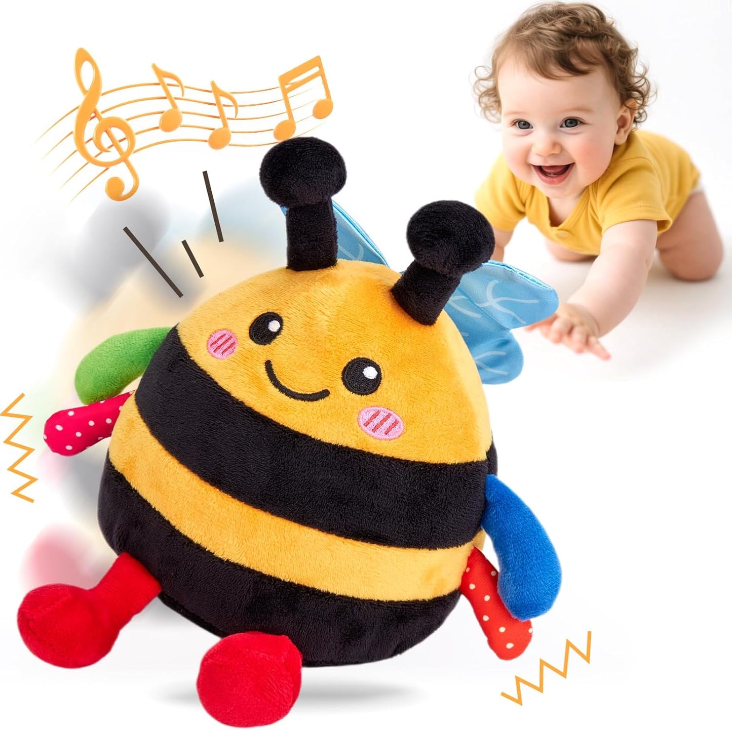 hahaland Baby Toy for 6 + 12 18 Months – Crawling Musical Dancing Bouncing Learning Bee Plush, Interactive Tummy Time Toy for 1 2 3 Year Old Boys Girls Birthday Gifts