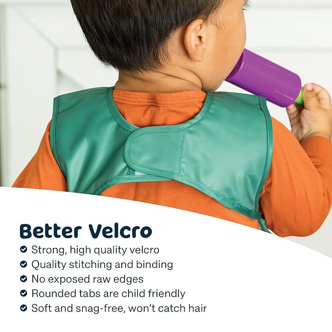 Tiny Twinkle Short Sleeve Apron Baby & Toddler Bib for Boys – Waterproof, Mess-Proof Bibs for Eating & Feeding, Machine Washable, Perfect Holiday Gift (Charcoal, 6–24M)