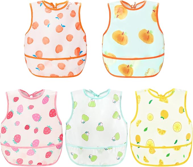 Accmor Baby Bibs, Waterproof Baby Toddler Bibs, Apron Smock Bib for Baby Boys Girls, Essential Must Have for Eating, Feeding