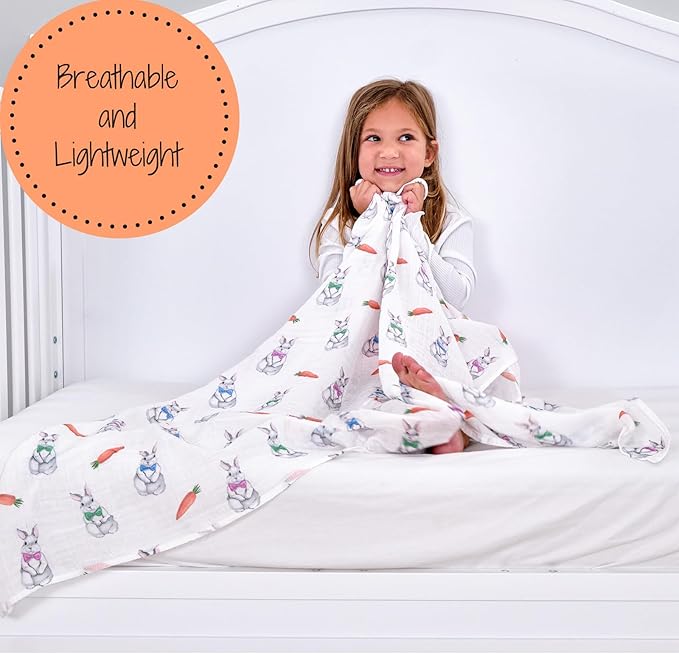 LollyBanks Swaddle Blanket, 100% Cotton Muslin Swaddle Blankets, Neutral Swaddle Blanket 47 x 47 Inches, Baby Blanket for Boys and Girls, Baby Essentials, Registry (Bunny Print)