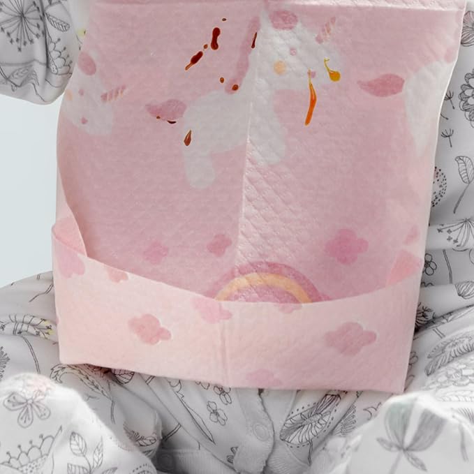 SUNVENO Disposable Baby Bibs with Crumb Catcher Pocket, Leakproof Liner, Adjustable Adhesive Tabs, Individually Wrapped