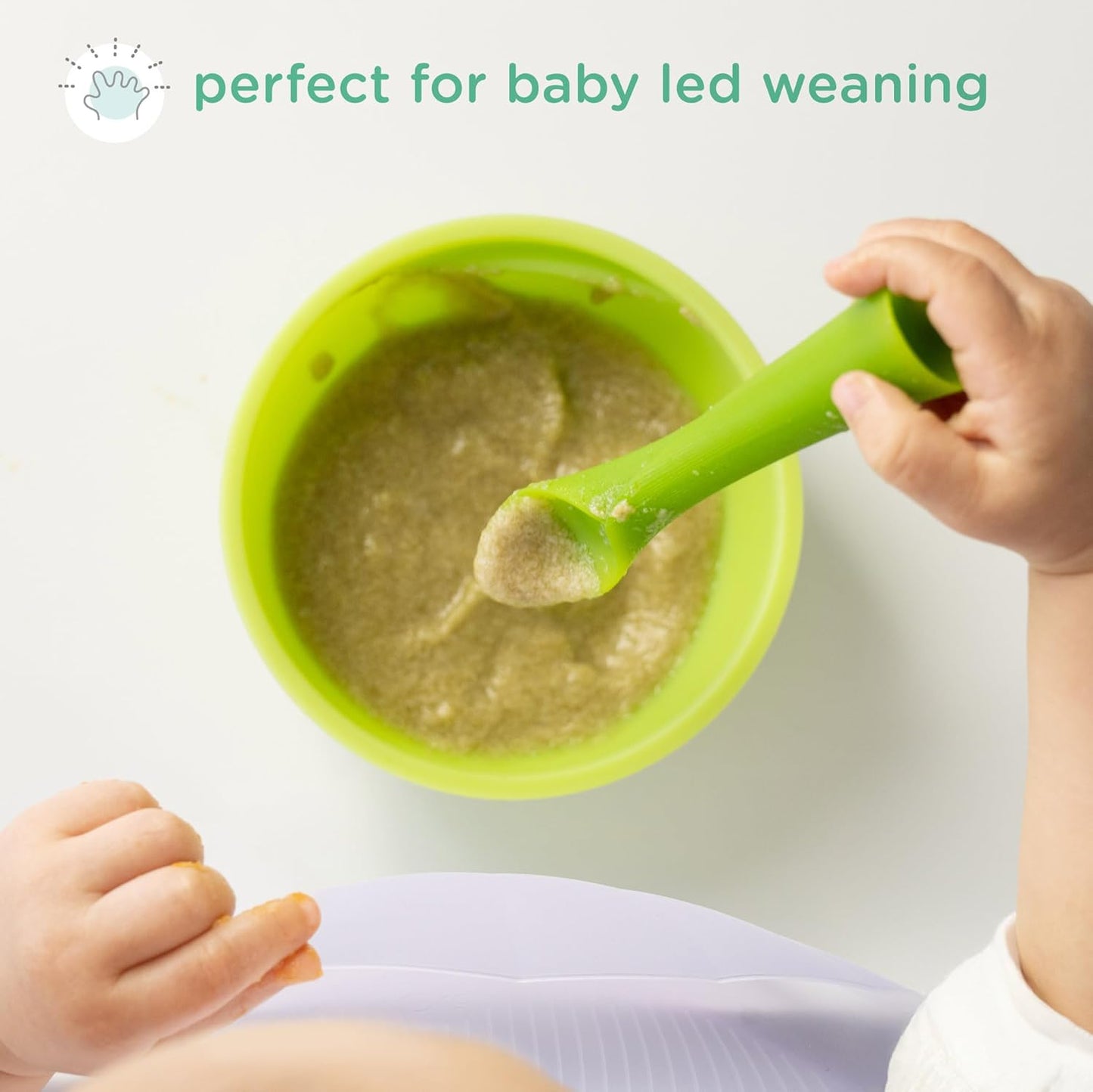 Olababy 100% Silicone Soft-Tip Training Spoon for Baby Led Weaning 2pack (Pearl/Kiwi)