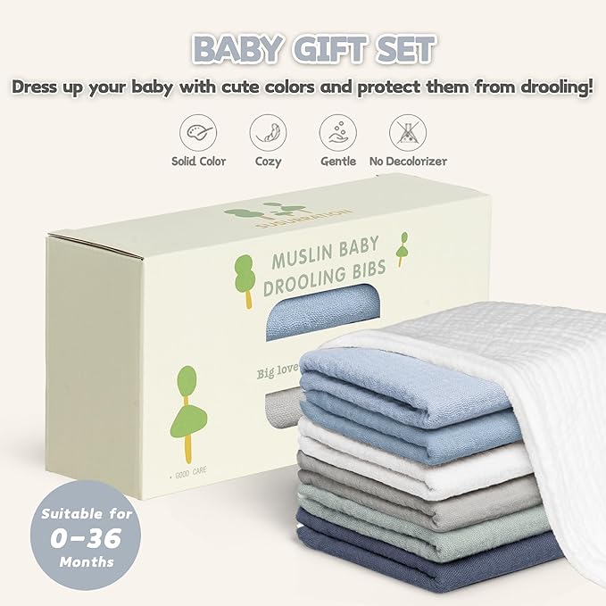 Susurration Muslin Baby Drool Bibs 6Pack Soft Square Adjustable Baby Bandana Bibs for Unisex Girls & Boys