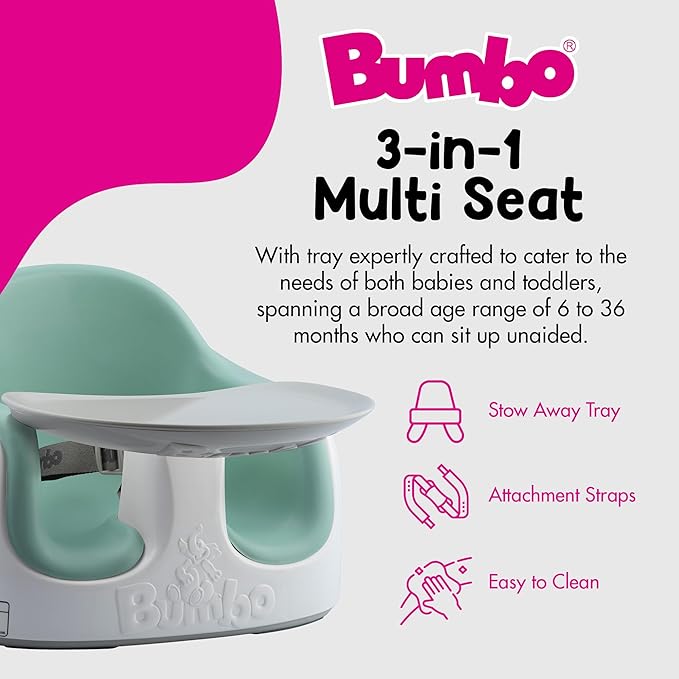 Bumbo 2 Pack 3-in-1 Multi-Seat for 6 to 36 Months, Travel Baby Feeding and Play Floor Seat, All-in-One Portable Booster with Tray & Toddler High Chair, Hemlock