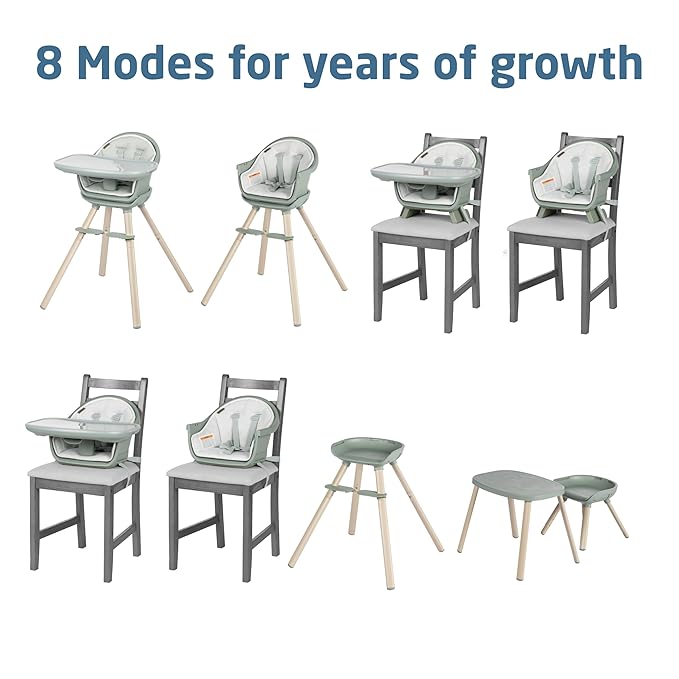 Maxi-Cosi Moa 8-in-1 High Chairs for Babies and Toddlers, Machine Washable Infant High Chair, Compact, Convertible High Chair Lightweight Design, Classic Green