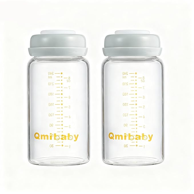 Breast Milk Storage Bottles 240ml 8oz BPA-Free Leak-Proof Baby Bottle for Breastmilk Storage Wide Neck Bottles with Screw Ring Sealing Disk Breastfeeding (Grey, 240ml-2Packs)