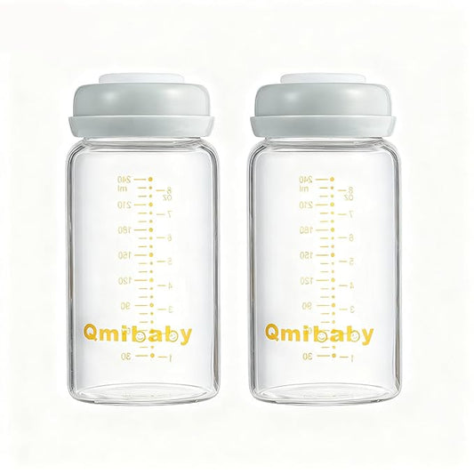 Breast Milk Storage Bottles 240ml 8oz BPA-Free Leak-Proof Baby Bottle for Breastmilk Storage Wide Neck Bottles with Screw Ring Sealing Disk Breastfeeding (Grey, 240ml-2Packs)