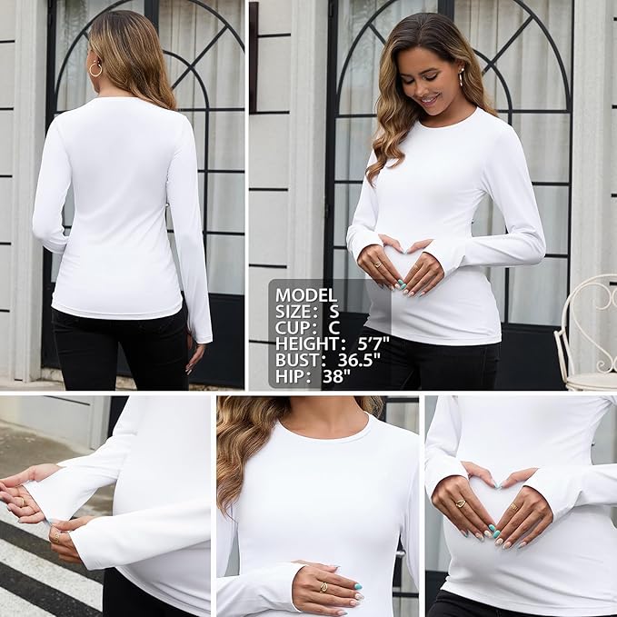 GINKANA Maternity Workout Tops Long Sleeve Pregnancy Yoga Shirts for Pregnant Women Thumb Holes Mama Clothes
