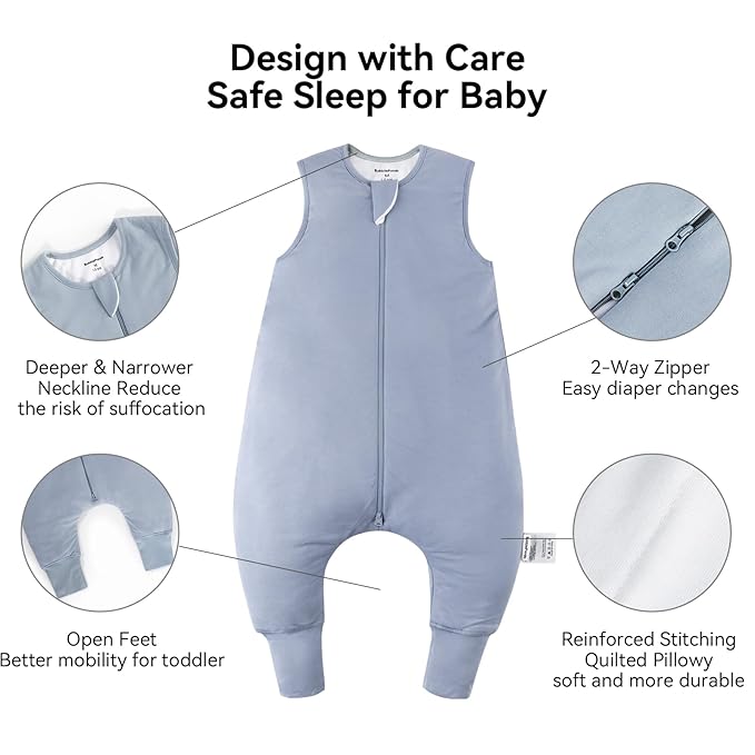 Rayon Made from Bamboo Toddler Sleep Sack with Feet 12-24 Months 1.0 Tog Ultra Soft Toddler Sleeping Sack 1t-2t Sleep Bag Walker Quilted Wearable Blanket with Legs 2-Way Zipper Lightweight