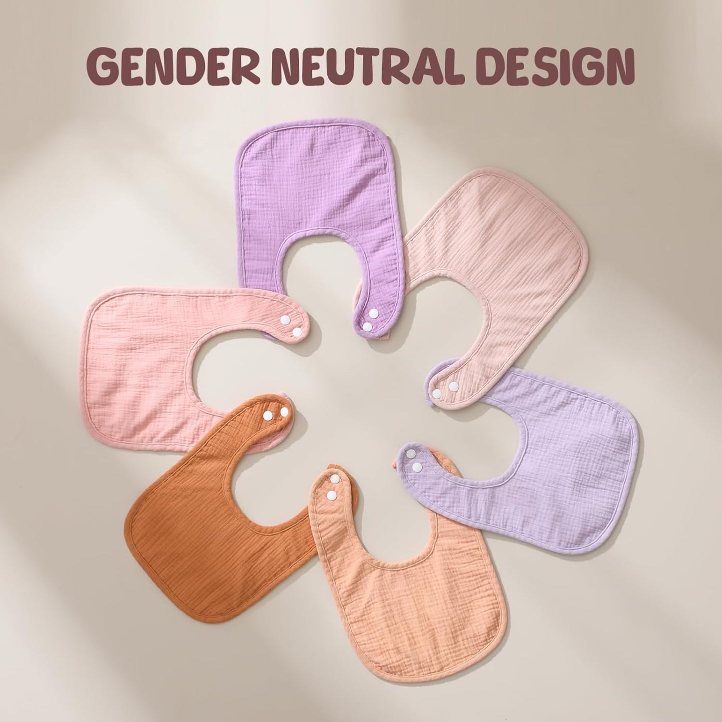 6-Pack Muslin Baby Bibs for Unisex Boys Girls, Cotton Baby Drool Bibs, Drooling and Teething Bibs for Infant