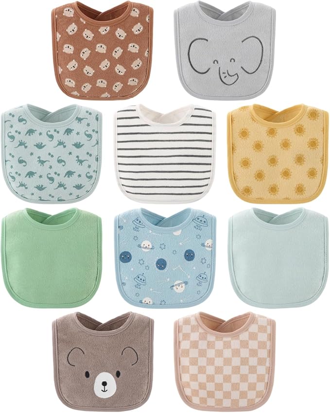 The Peanutshell Baby Boy or Girl Terry Bibs Set of 10-100% Cotton, Soft, Absorbent Baby Bibs for Boys and Girls, Unisex Toddler Baby Boy or Girl Bibs Set, Newborn & Infant Bib - Soft Neutral
