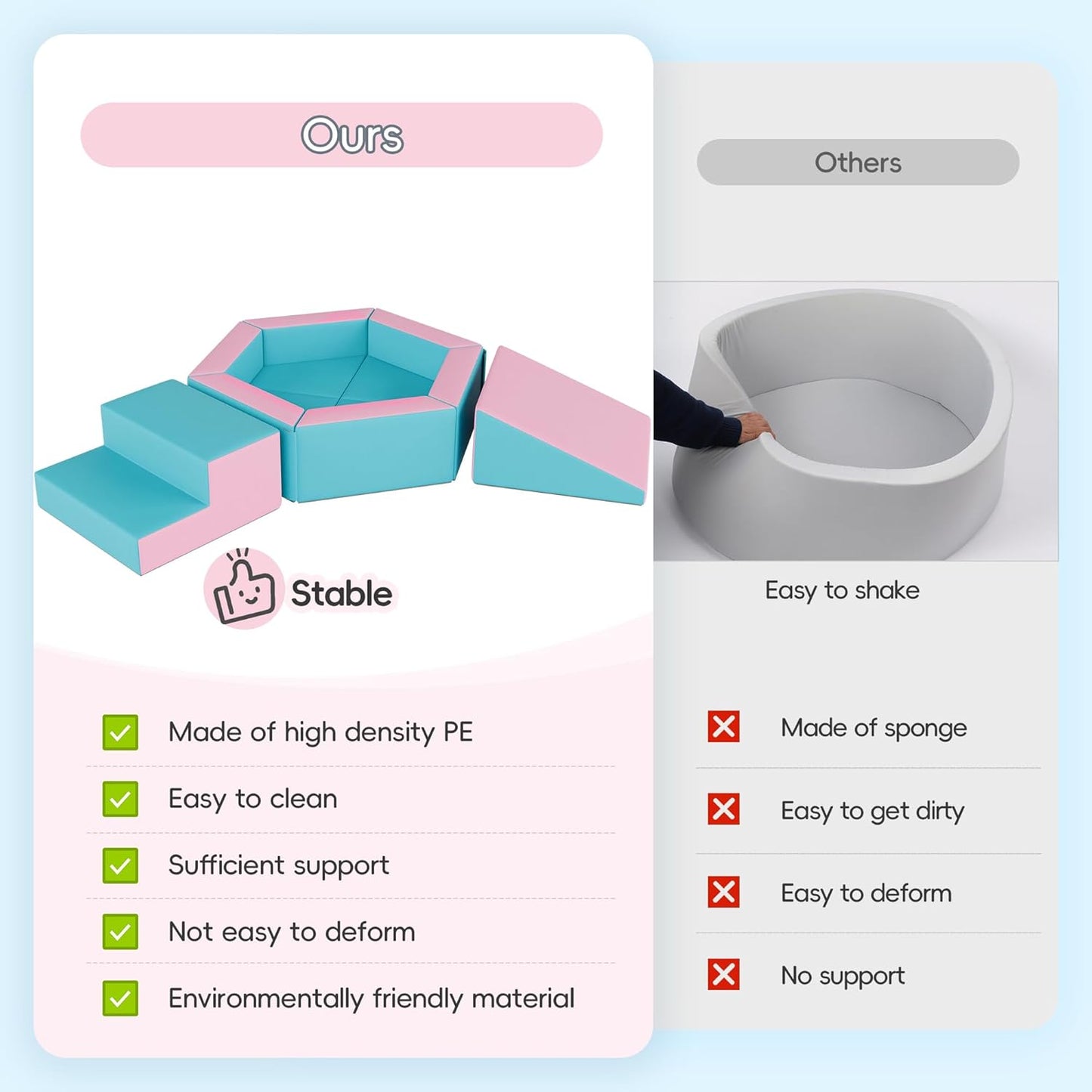 Foam Climbing Blocks for Girls Toddlers,Pink Soft Play Set Ball Pit,Climb & Crawl Foam Playset for Kids, Toddler Climber Indoor with Pad,Easy to Clean