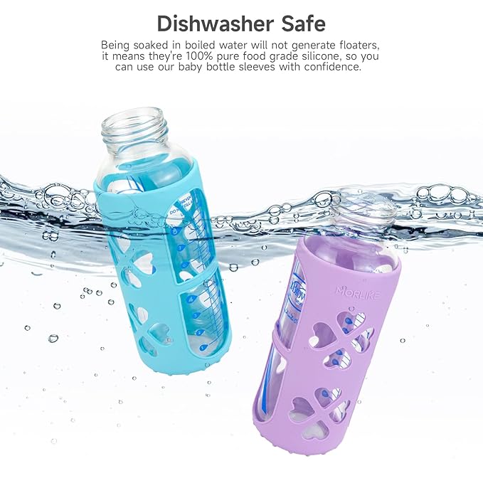 MORLIKE 4 Pack Silicone Sleeves Fit for 8 oz/250 mL Dr. Brown's Natural Narrow Glass Baby Bottle, 100% Silicone Covers Protect Glass Bottle, Easy to Grip Baby Bottle Holders for SB81003-P4, SB82023-P2