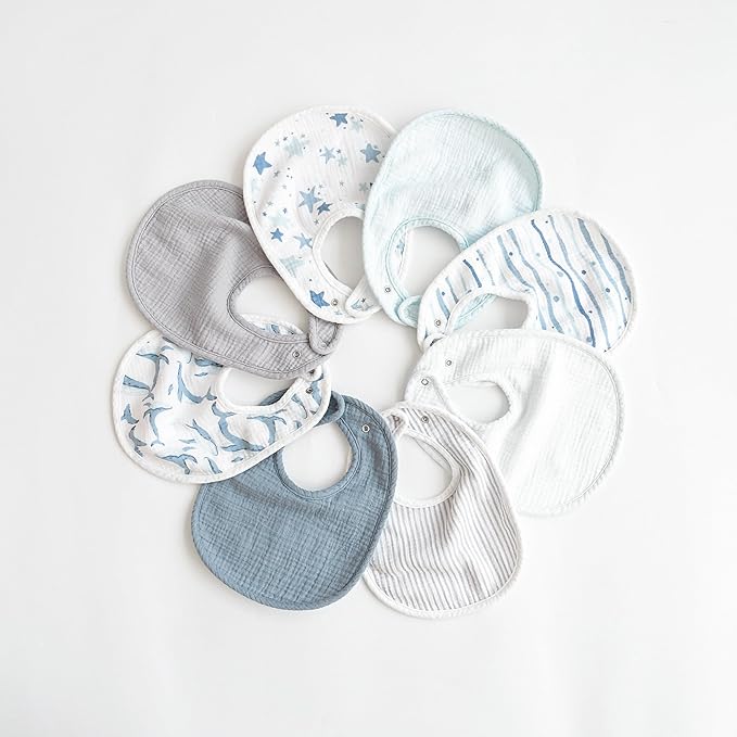 Konssy Muslin Baby Bibs 8 Pack Baby Bandana Drool Bibs Cotton for Unisex Boys and Girls, Soft Absorbent Set for Teething and Drooling