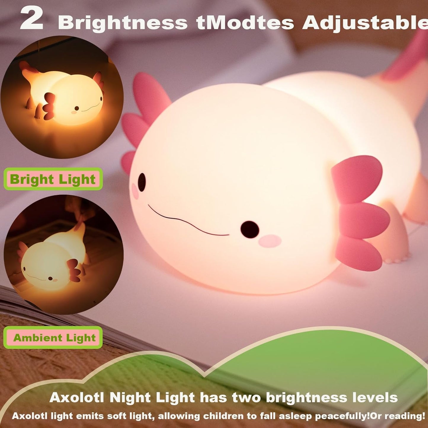 Axolotl Night Light for Kids,Cute Axolotl lamp Gifts Rechargeable light Table Lamp Bedside Lamp,LED Animal Silicone Nursery Night Lamp Cute Room Decor Night Light for Kids Girls Boys