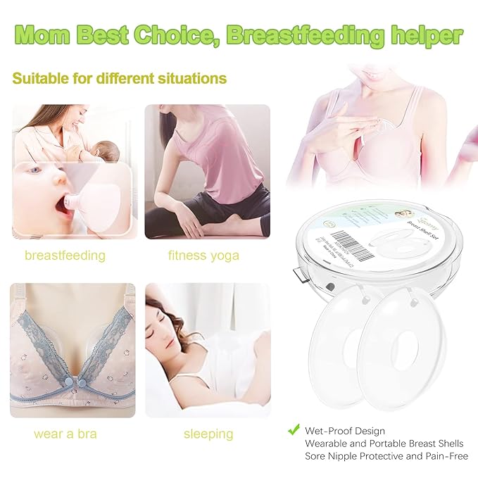 New Model with Plugs! 2PCS Breast Shells, Milk Saver, Wearable Nursing Cups, Protect Sore Nipples for Breastfeeding, Collect Breastmilk Leaks for Nursing Moms, BPA-Free and Reusable
