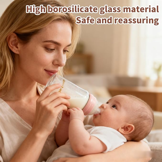 Breast Milk Storage Bottles 240ml 8oz BPA-Free Leak-Proof Baby Bottle for Breastmilk Storage Wide Neck Bottles with Screw Ring Sealing Disk Breastfeeding (Pink, 240ml-6Packs)