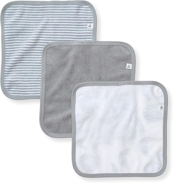 Burt's Bees Baby Infant Washcloths, 100% Organic Cotton, Soft and Super Absorbent Knit Terry & Woven Terry Wash Cloth
