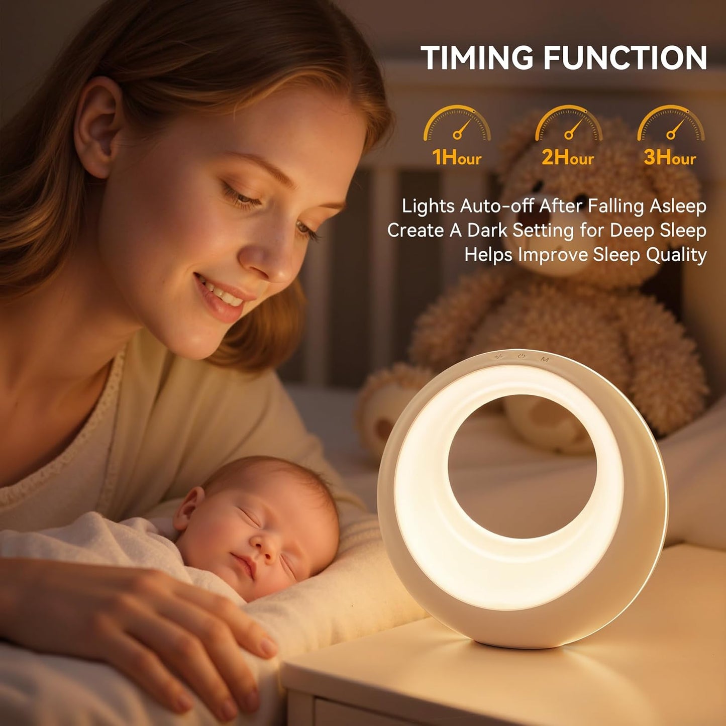 Nursery Night Light for Baby, Magic Moon Lamp for Kids and Adult 7 Lighting Colors & 9 RGB Modes, Rechargeable Bedside Table Lamp with Timing Function, Sleep Aid Nursing Lamp for Bedroom