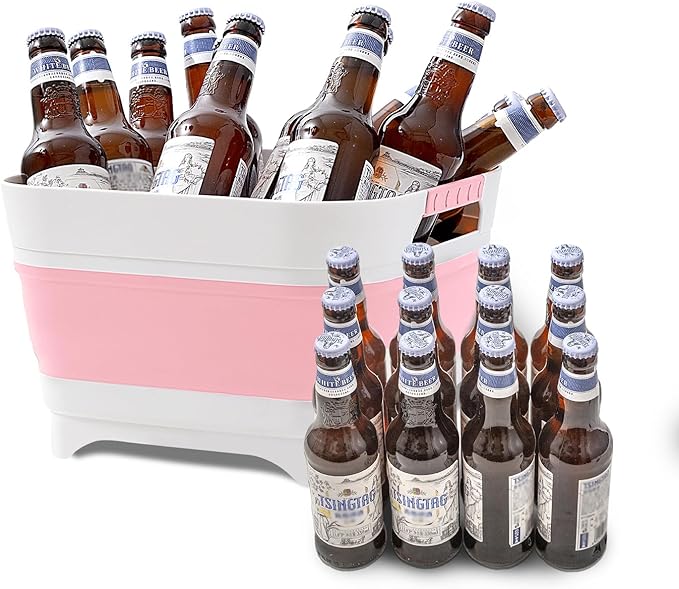 Collapsible Wash Basin for Baby Bottles - 2.4 Gallons Portable Wash Bin for RV Camping Sink, Space-Saving Dish Tub.Laundry & Utility Room Sinks (Pink)