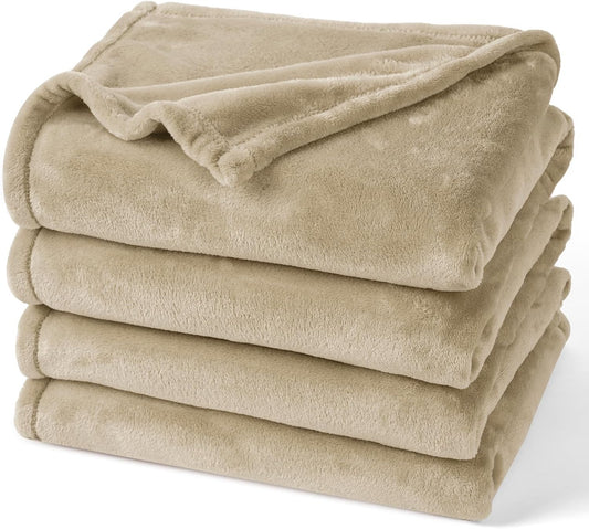 PHF Ultra Soft Fleece Blanket Twin Size, No Shed No Pilling Luxury Plush Cozy 300GSM Lightweight Blanket for Bed, Couch, Chair, Sofa Suitable for All Season, 66" x 90", Khaki