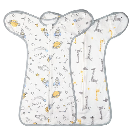 2 Pack Transition Swaddle with 2 Way Zipper, 2 in 1 Arms in/Out Transitional Arms Up Swaddle, 100% Cotton Newborn Swaddles Zipper Swaddles Baby Swaddling Sack Sleeping Sack 3-6 Months