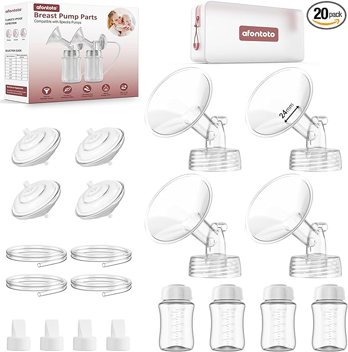 Pump Parts Compatible with Spectra S1/S2/9 Plus Breastpump, 4 Set Replacement Parts for Spectra Include 24mm Flange,Duckbill Valve,Backflow Protector,Tube,Bottle, Not Original Spectra S2 Accessories