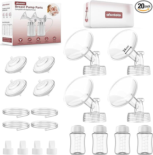 Pump Parts Compatible with Spectra S1/S2/9 Plus Breastpump, 4 Set Replacement Parts for Spectra Include 24mm Flange,Duckbill Valve,Backflow Protector,Tube,Bottle, Not Original Spectra S2 Accessories