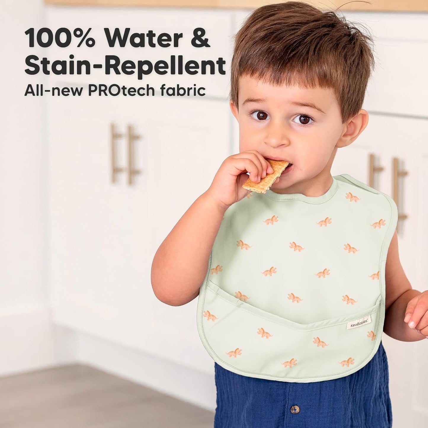 3-Pack Waterproof Baby Bibs for Eating - Lightweight Toddler Feeding Bibs with Large Food Catcher, Mess Proof, Food-Grade Baby Eating Essentials, Easy to Put On & Clean (Roarsome)