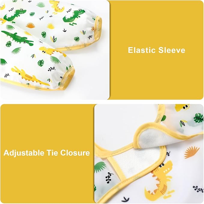 Accmor 5 Pack Long Sleeve Bibs, Baby Smock Waterproof Sleeved Bib Smock for Baby Toddler 6-36 Months