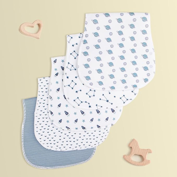 2-in-1 Burp Cloths and Baby Bibs - 6 Pack Large Super Absorbent Soft Cotton Burping Cloths for Spit Up, 3 Layers Thick Baby Burp Rags for Girls & Boys