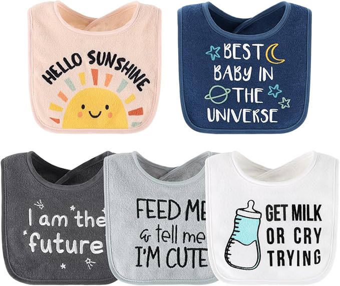 The Peanutshell Baby Boy or Girl Terry Bibs Set of 10-100% Cotton, Soft, Absorbent Baby Bibs, Unisex Toddler Boy or Girl Set, Newborn & Infant - Sunshine