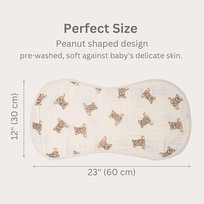 Ali+Oli 2-pk Muslin Burp Cloths for Baby Boys and Girls (Teddy-Taupe) Organic Baby Burp Cloth, Burp Rags for Newborn