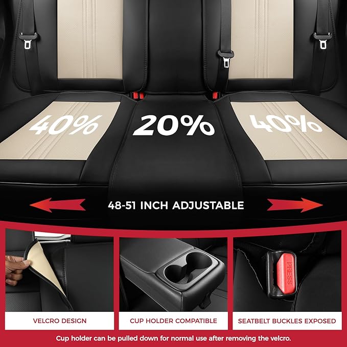 FREESOO Car Seat Covers Full Set, Leather Seat Covers for SUV, Beige Black Car Seat Covers Front Seats and Back, Waterproof Car Seat Cover, Carseat Seat Protectors, Auto Cushion Fit for Most Cars